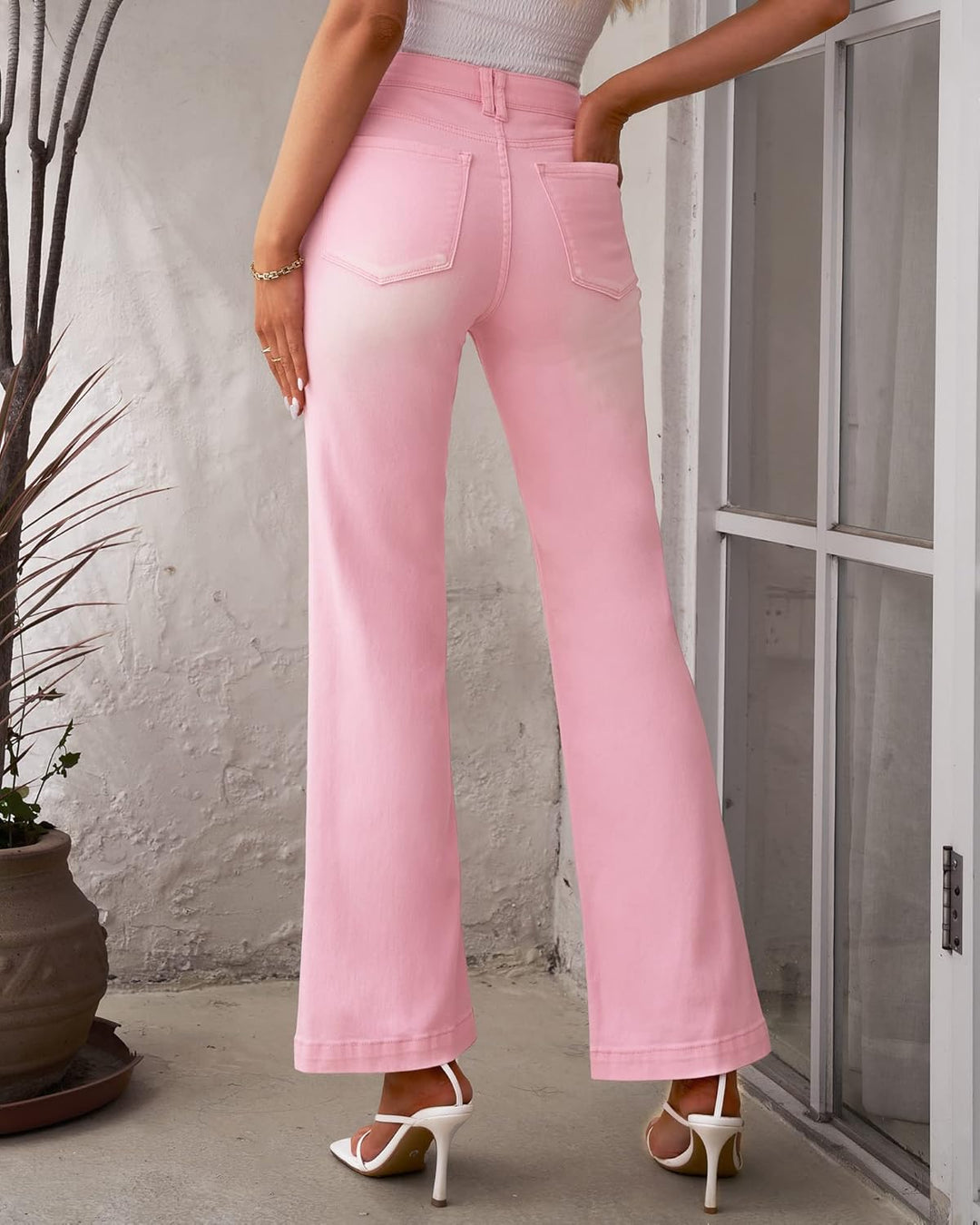 Roskiky Schlaghose Damen Jeans Wide Leg Baggy Jeans Damen High Waist Stretch Hosen Damen Jeans L Ros