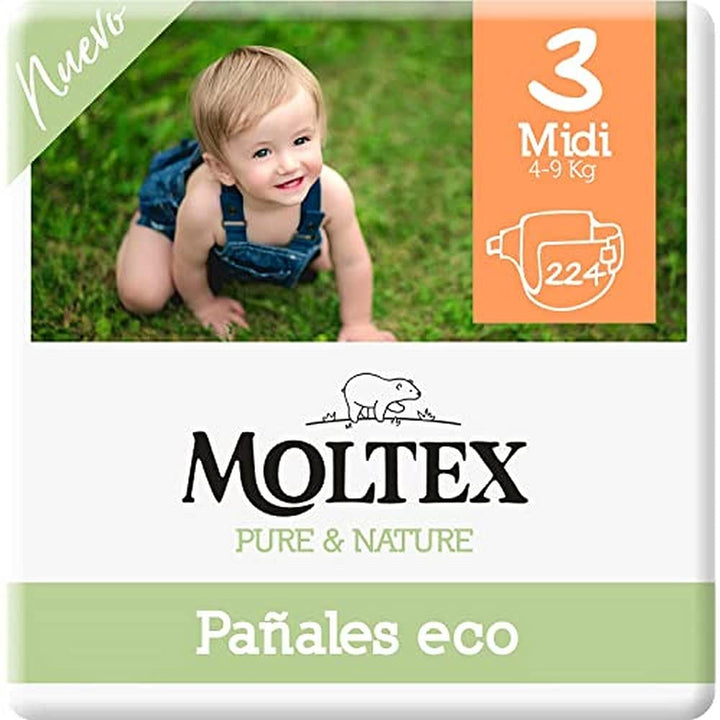 Moltex Pure & Nature Windeln Grösse 3 (4-10 kg), Weiss, Grösse 3 (224) Grösse 3 (224 Stück), Grösse