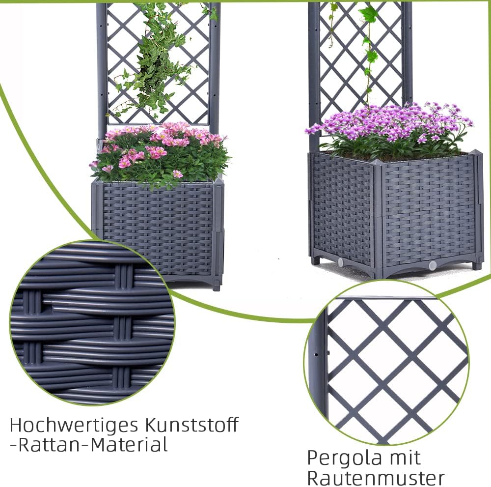 Mingone Pflanzgefäss Rankgitter Hochbeet Blumenkasten mit 1 Pflanzgefäss Wasserspeicher Balkonkasten