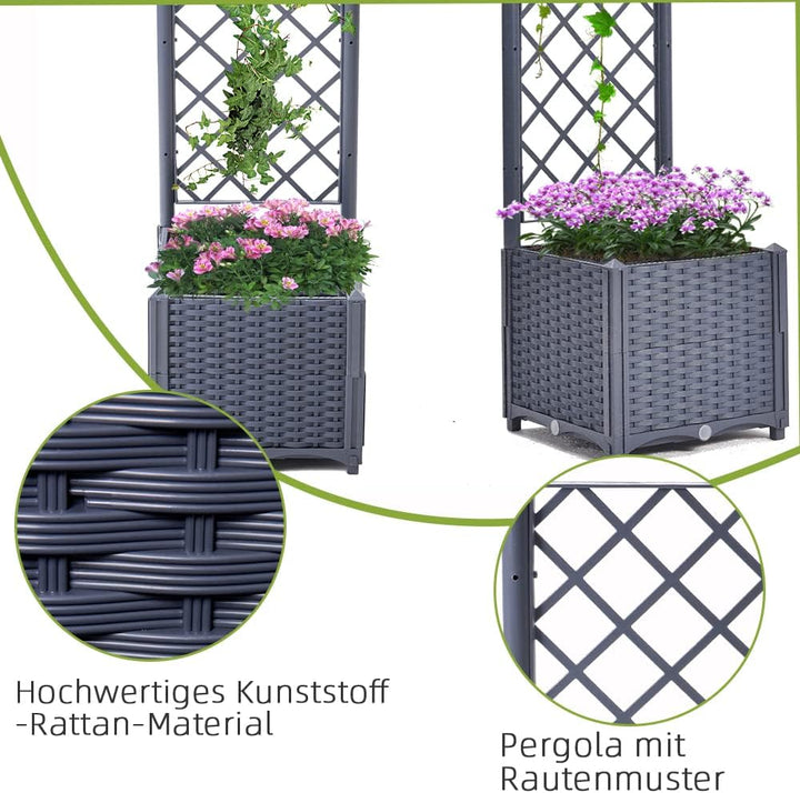 Mingone Pflanzgefäss Rankgitter Hochbeet Blumenkasten mit 1 Pflanzgefäss Wasserspeicher Balkonkasten