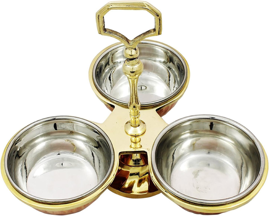 SKAVIJ Kupfer stahl serviergurke, gewürzschalenhalter 3-schalen set (0,18 liter)