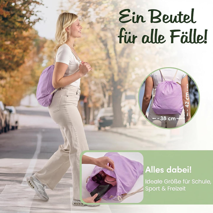 Baumwoll 10er Set Pastell Lavender Turnbeutel Sportbeutel Zuziehbeutel Gymsack Sack Jute Schule Ruck