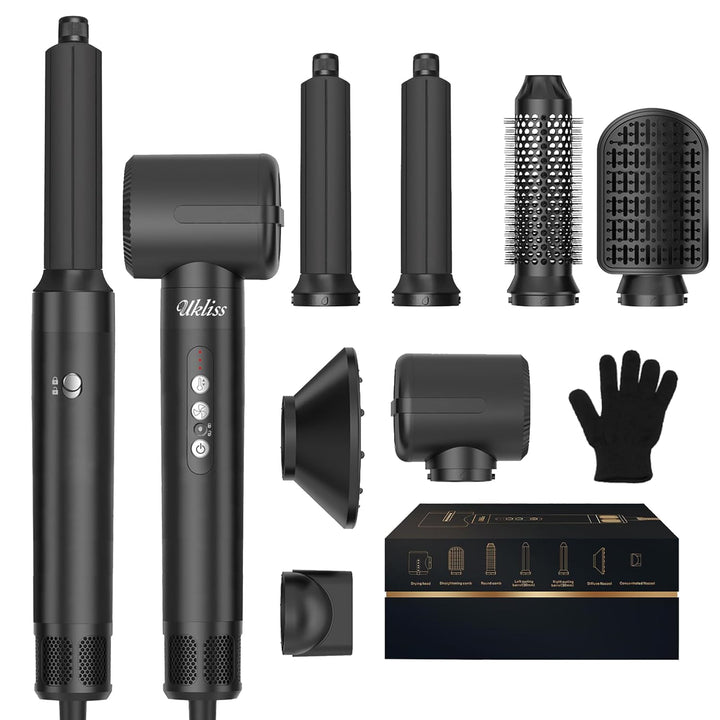 UKLISS Airstyler & Haartrockner 7 in 1, Hairstyler Gesckenke Set mit Auto-Wrap-Lockenstab, Rundbürst