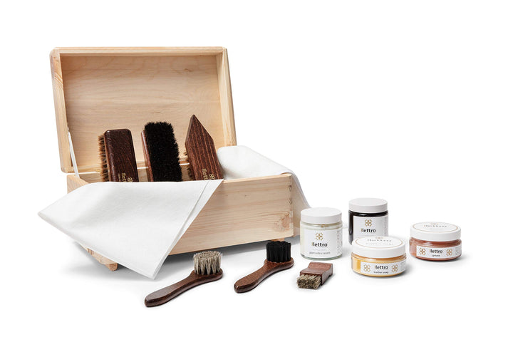 Lettro Lederpflege-Komplettset, Pflegeset für Schuhe und Stiefel aus Leder, Lederpflege-Set inkl. Ro