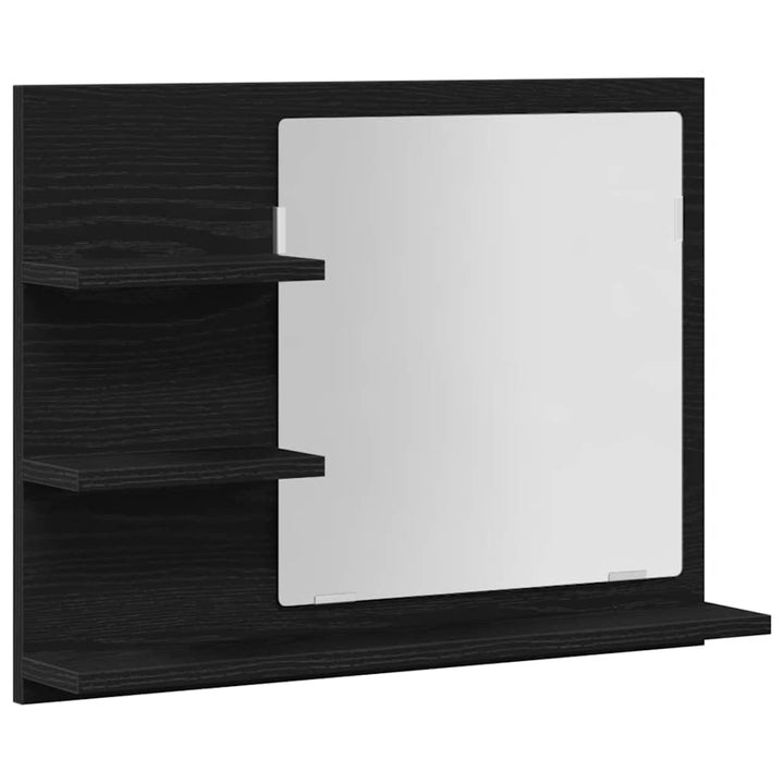 vidaXL Badspiegel Schwarz Eichen-Optik 60x10,5x45 cm Holzwerkstoff, Badezimmerspiegel, Wandspiegel,