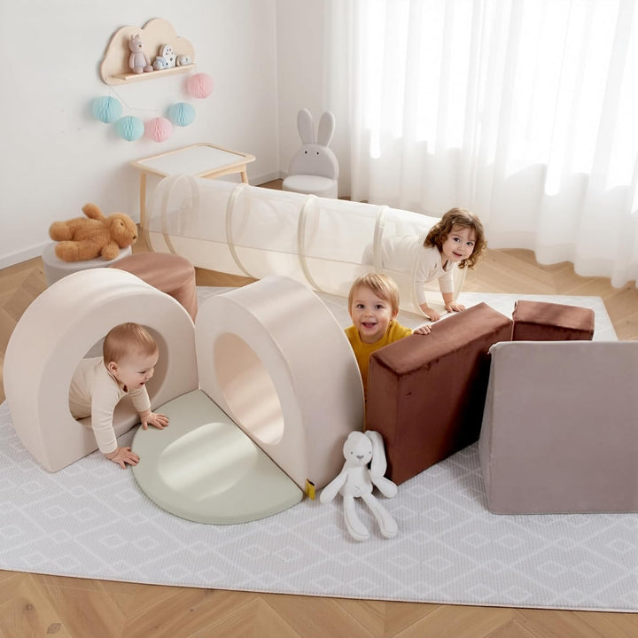 BanaSuper Schaumstoff Bausteine & Spieltunnel Set | XXL Kletterblöcke und Krabbeltunnel für Kinder |