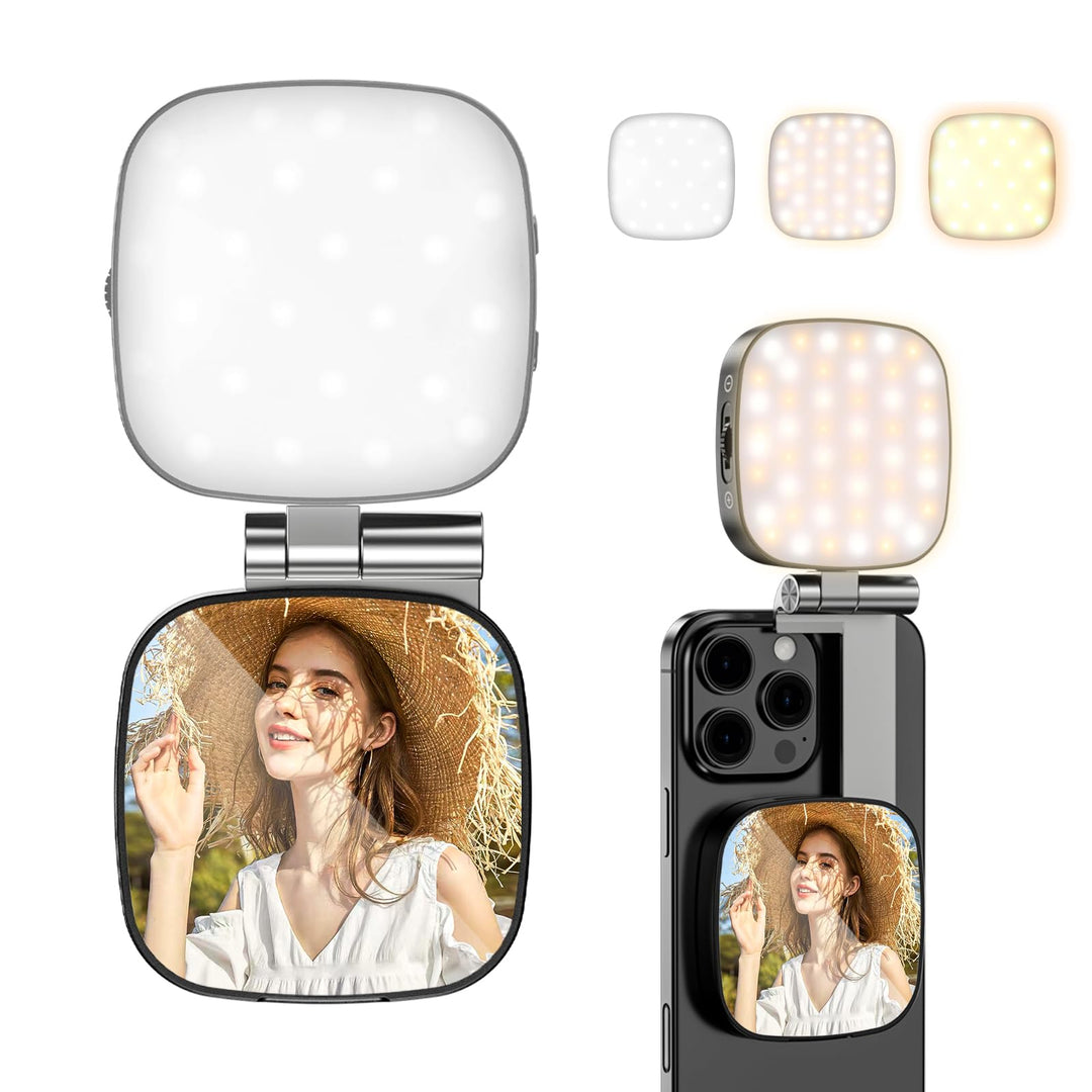 CloudValley Magnetisches Selfie Licht mit Spiegel, 3-in-1 Tragbares LED Ringlicht für iPhone & Andro