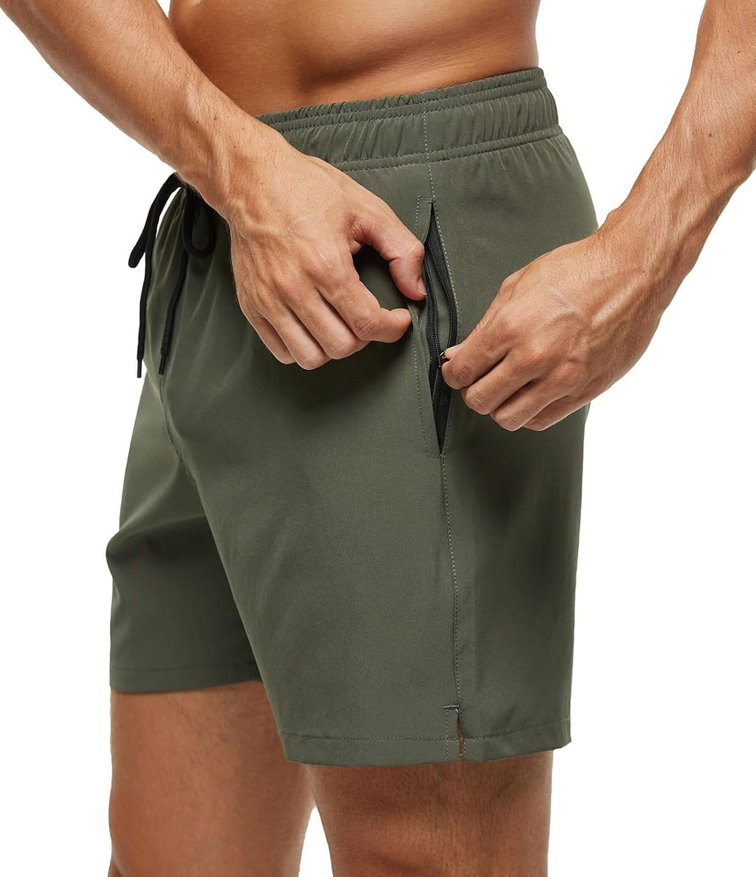 Tyhengta Men's Swim Trunks Quick Dry Beach Shorts with Zipper Pockets and Mesh Lining Army-green 34,