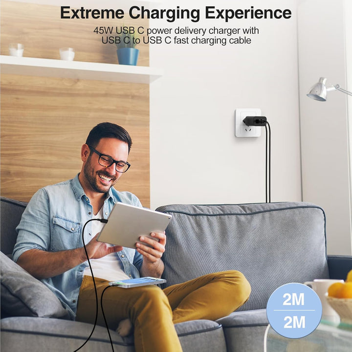 45W USB C Ladegerät GaN mit 2 Anschlüssen, PPS PD 3.0 Schnellladegerät inkl. 2×2M USB C auf USB C Ka