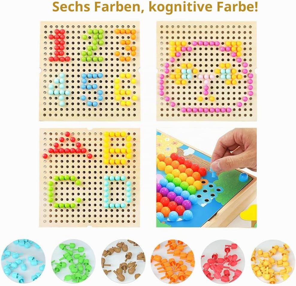 Gohytal Mosaik Steckspiel für Kinder, Spielzeug ab 2 3 4 5 Jahre Holz Mosaik Bastelset Kinder Pegboa