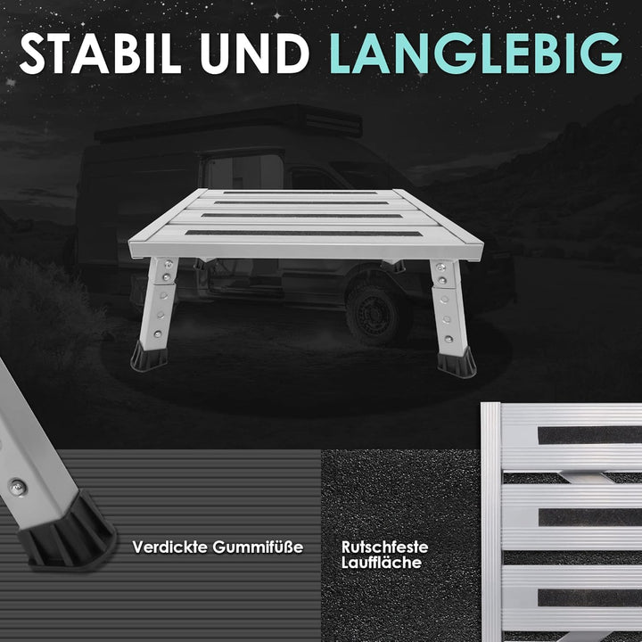 Aluminium Klapptritt, Klappbar, Höhenverstellbar, rutschfest, Leicht Grau, Grau