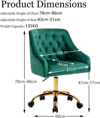 WOEOA Bürostuhl aus Samt, ergonomischer Drehstuhl mit Rollen, höhenverstellbarer Schreibtischstuhl,