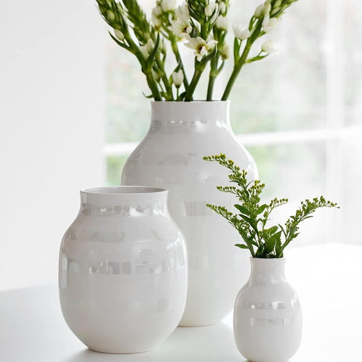 Kähler Vase H31 cm Omaggio Originaldesign mit handgemalte Streifen, Weiss Perlmutt H31 cm, Perlmutt