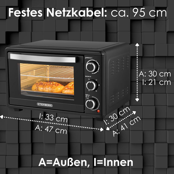 Steinborg Mini Backofen mit Umluft 25 Liter Elektrischer Pizzaofen Minibackofen Miniofen 3in1 Backof