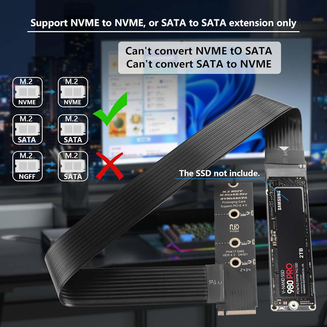 GINTOOYUN 90 Grad NGFF M.2 M-KEY NVME Verlängerungskabel 40 CM PCIe 3.0/4.0 M.2 NVME/NGFF SSD Band F