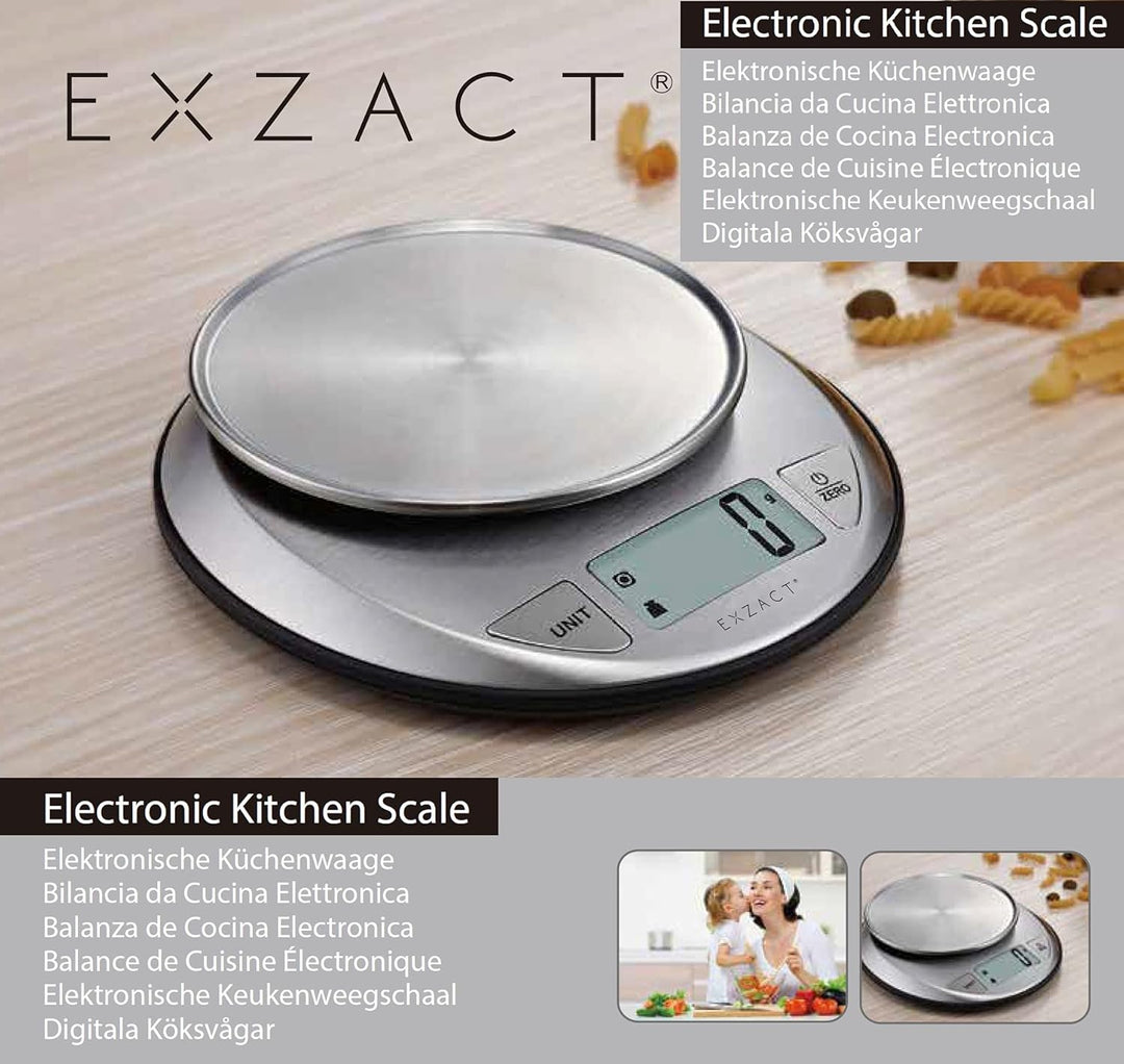 Exzact Elektronische Küchenwaage mit Grosser Anzeige - Flüssigkeitsvolumen Messfunktion/Auto-Zero/Ta