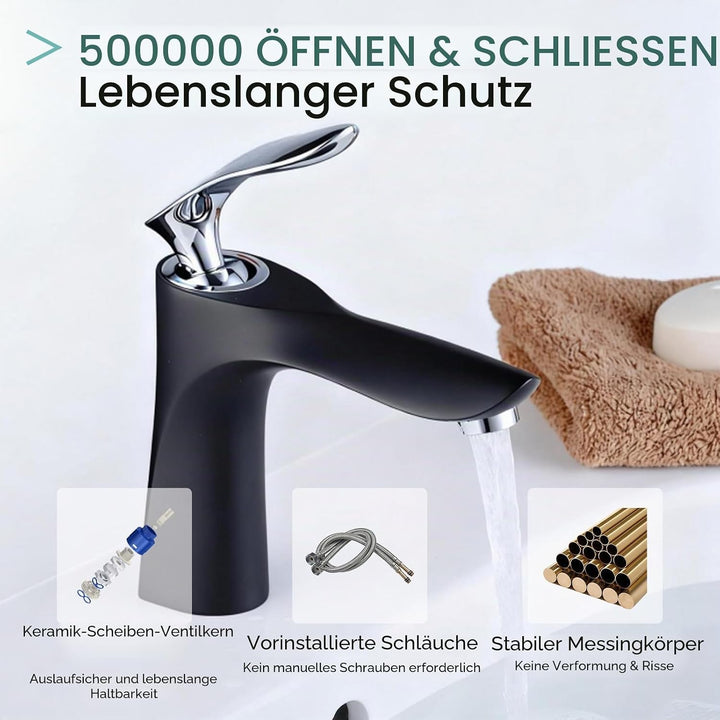 Leekayer Waschbecken Wasserhahn Einhand Chrom 1 Loch Mount Körper schwarz Waschtischmischer Toilette