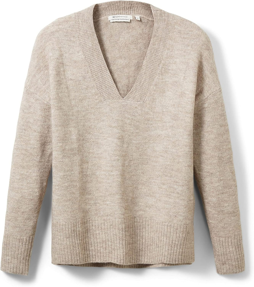TOM TAILOR Denim Damen Basic Pullover mit V-Ausschnitt XL 30224 - Cloud Grey Melange, XL 30224 - Clo