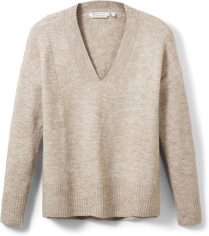 TOM TAILOR Denim Damen Basic Pullover mit V-Ausschnitt XL 30224 - Cloud Grey Melange, XL 30224 - Clo