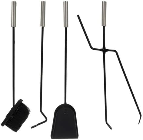 Kaminbesteck Kaminzubehör Set Kaminwerkzeug Ofenbesteck Schwarz 5-in-1-Set mit Besen, Schaufel, Eise