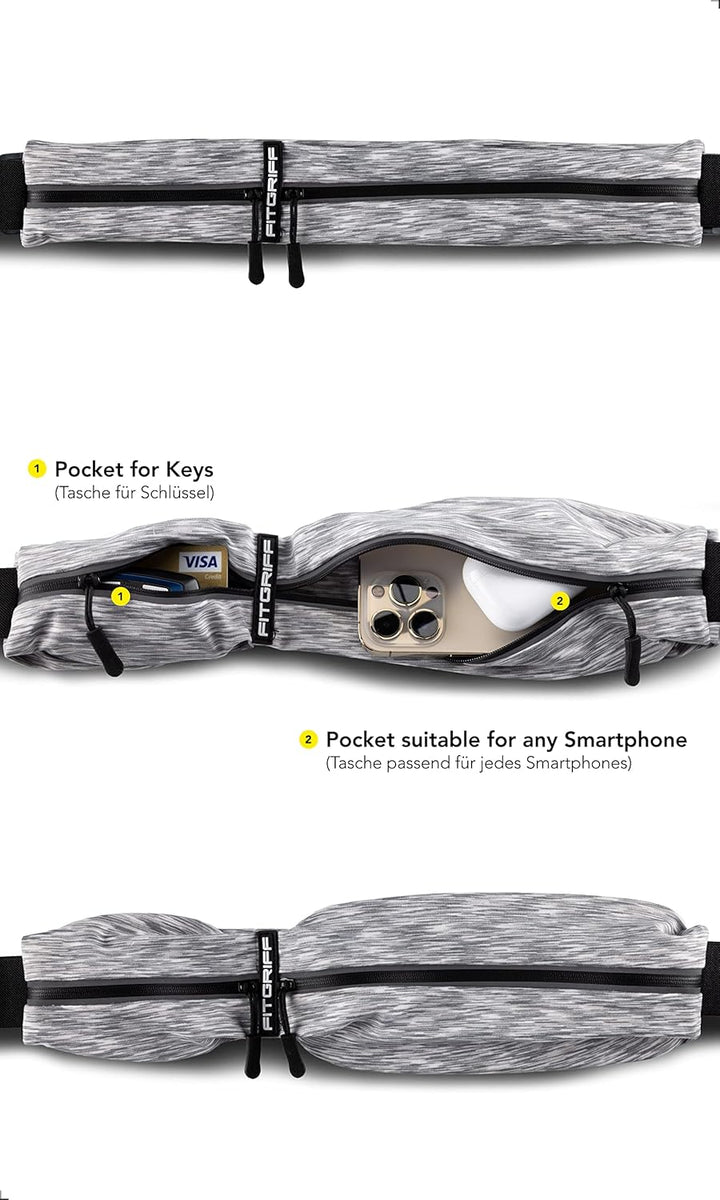 Fitgriff® Laufgürtel für Handy - Lauftasche Jogging, Hüfttasche, Sportgürtel, Running Belt zum Jogge