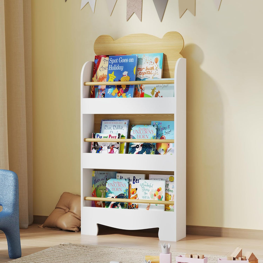 AIYAPLAY Bücherregal Kinder, Kinderregal mit 3 Regal, Spielzeugregal aus Holz, Kinderzimmerregal für