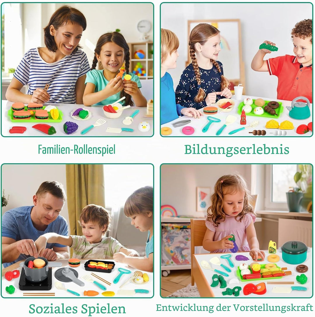 76Pcs Küchenzubehör für Kinder, Kinder Koch Rollen Spielspielzeug, küchenspielzeug mit Töpfen und Pf