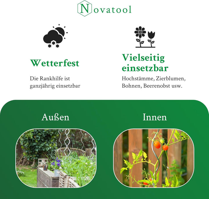 Novatool 10 Stück Tomatenstäbe 170 cm x 5 mm Ø Tomatenspiralstäbe verzinkt Rankstäbe Tomatenstangen