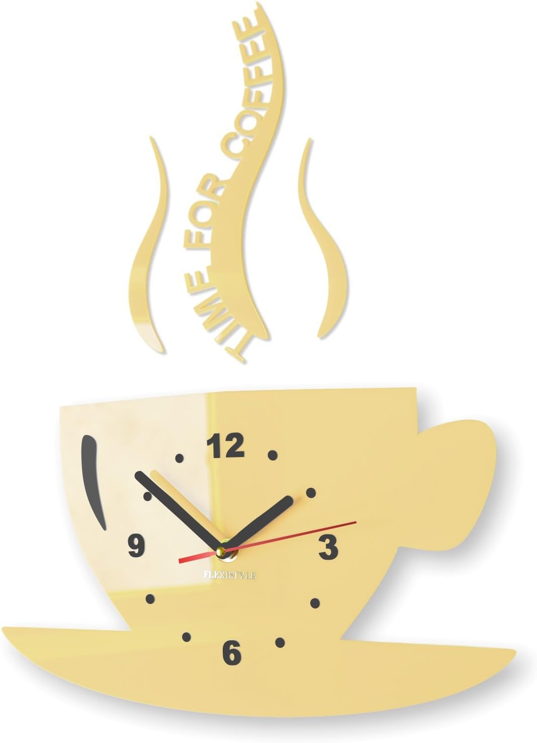 FLEXISTYLE Tasse Time for Coffee (Zeit für Kaffee) Moderne Küche Wanduhr, Vanille Ecru, 3D römisch,