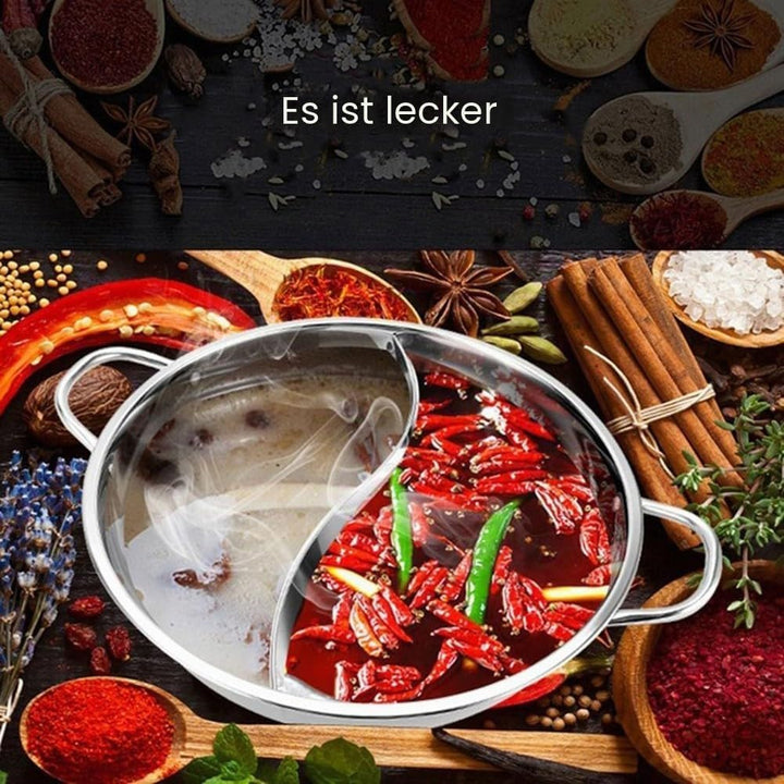 ARMYJY Shabu Topf, Doppelflavor 30 cm, Edelstahl, Shabu Hot Pot mit Trennwand, Trennwand Hotpot Topf