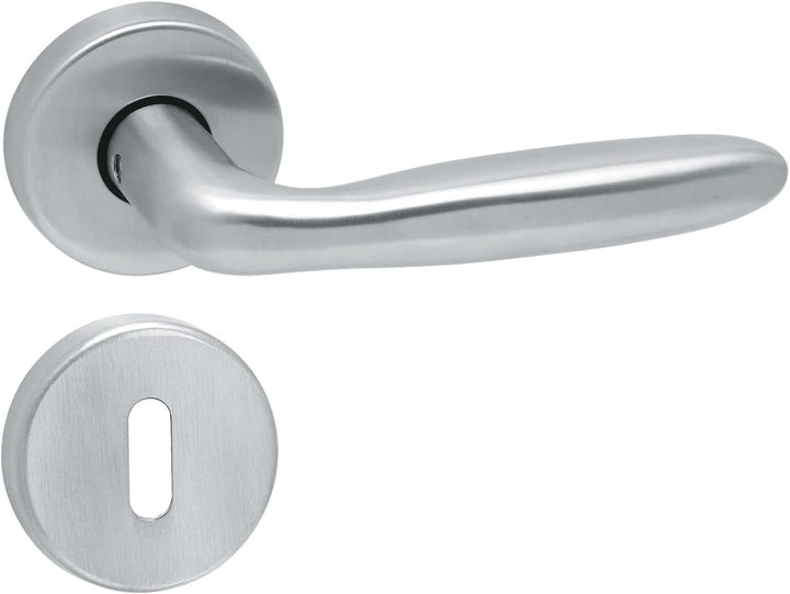 49.342.02 Türbeschlag Modell CESENA BB - Edelstahl Drücker Paar mit Hochhaltefeder auf Rosetten 52mm