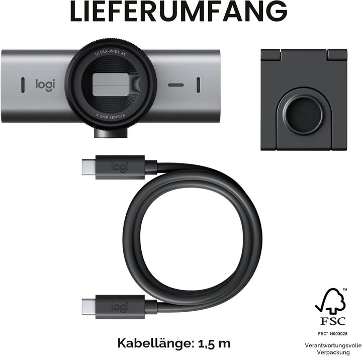 Logitech MX BRIO Ultra HD 4K Webcam mit rauschreduzierenden Mikrofonen, KI-gesteigerter Bildqualität