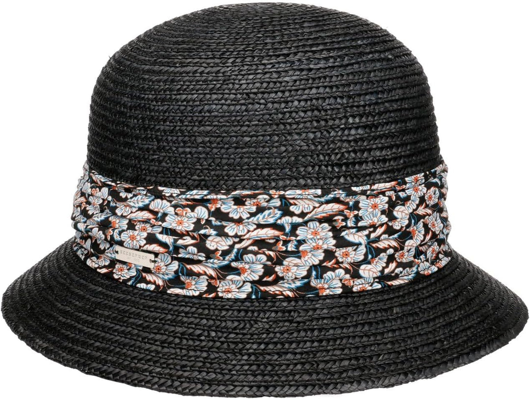Seeberger Mariva Flower Bortenhut Strohhut Damenhut Sommerhut Sonnenhut Strohglocke (One Size - schw