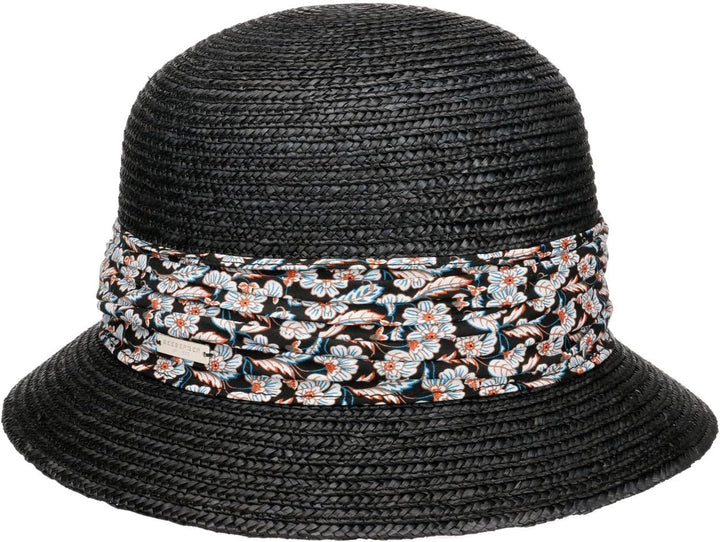 Seeberger Mariva Flower Bortenhut Strohhut Damenhut Sommerhut Sonnenhut Strohglocke (One Size - schw