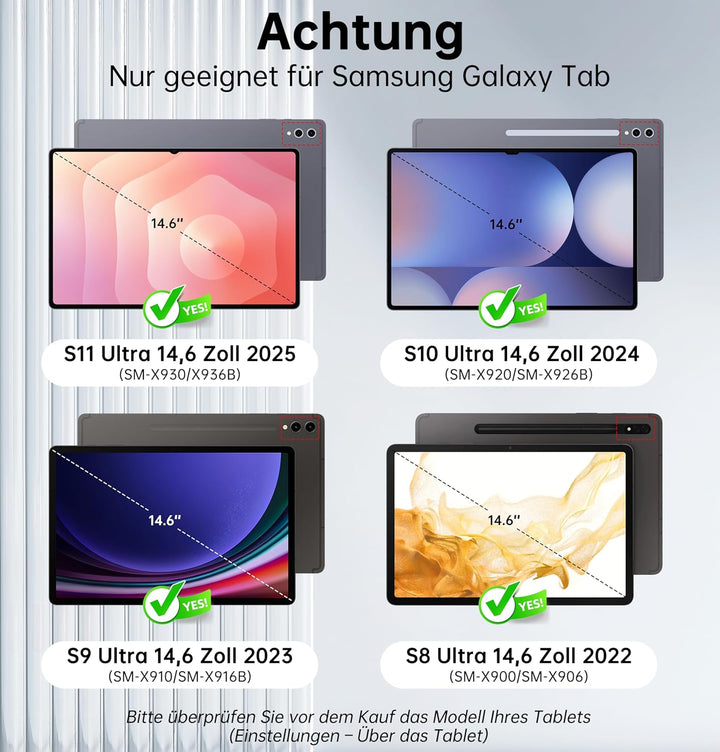 für Samsung Galaxy Tab S11 Ultra 2025/S10 Ultra/S9 Ultra/S8 Ultra 14.6 Zoll Hülle mit Tastatur: Deut