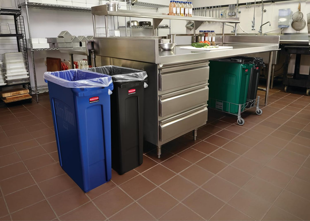 Rubbermaid Commercial Products 1955959 Vented Slim Jim-Abfalltonne, Kunststoff, 60 L, Schwarz Schwar