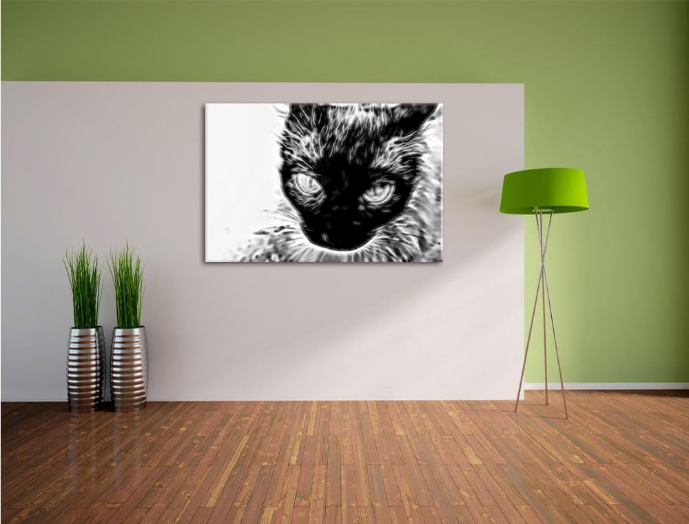 Pixxprint Schwarze Katze, Blaue Augen, als Leinwandbild/Grösse: 100x70 / Wandbild/Kunstdruck/fertig
