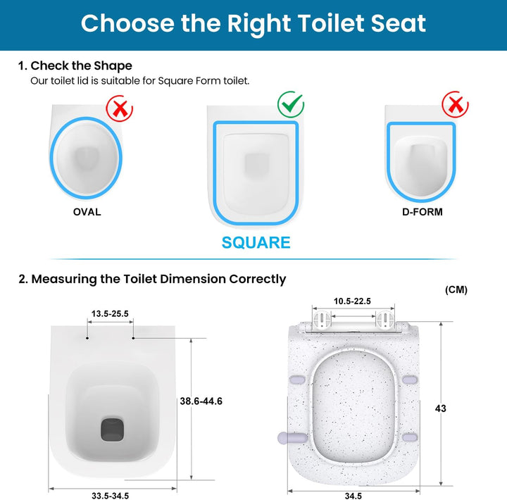WC Sitz mit Absenkautomatik, Toilettendeckel Eckig Form, Klodeckel Weiss Marmor, Klobrille Softclose