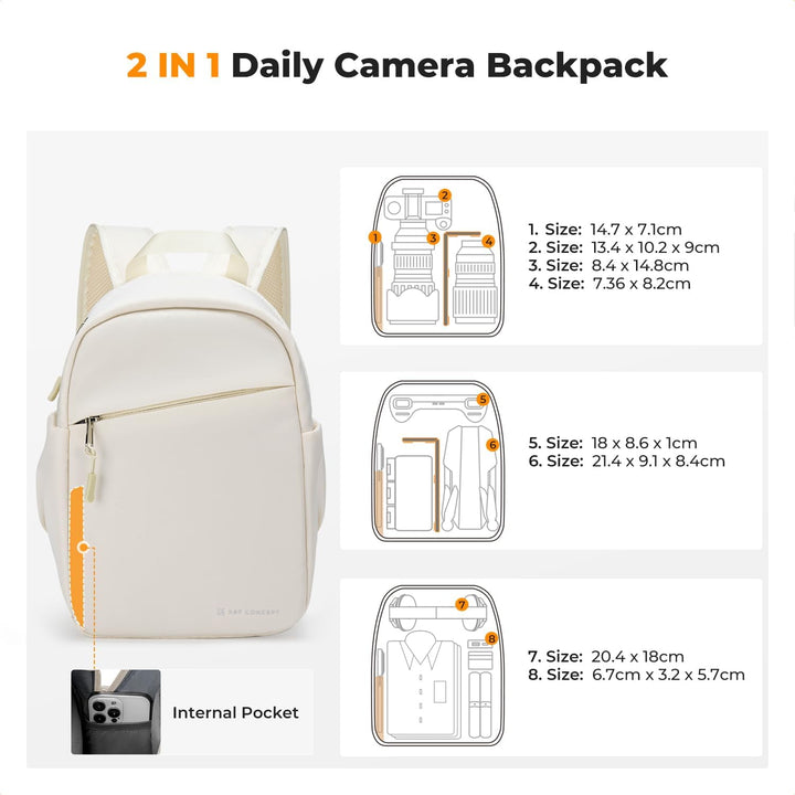 K&F CONCEPT Täglicher Kamerarucksack, Fotorucksack Klein Tragbar mit Verstellbarem Schultergurt für
