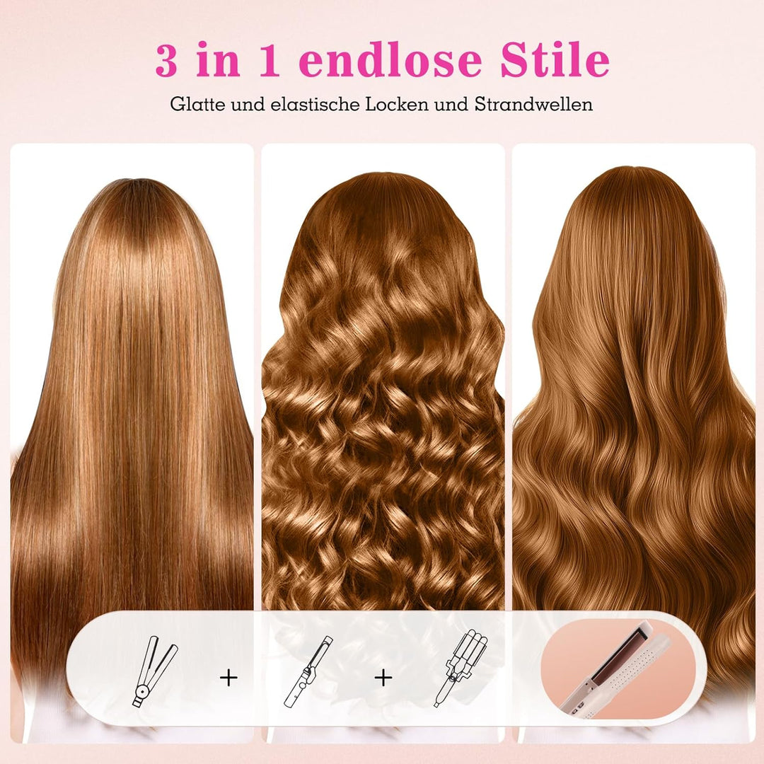 2-in-1 Lockenstab & Haarglätter mit Kaltluft – Professioneller Haarcurler mit Keramik-Heizplatten, N