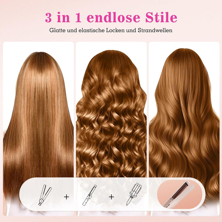 2-in-1 Lockenstab & Haarglätter mit Kaltluft – Professioneller Haarcurler mit Keramik-Heizplatten, N