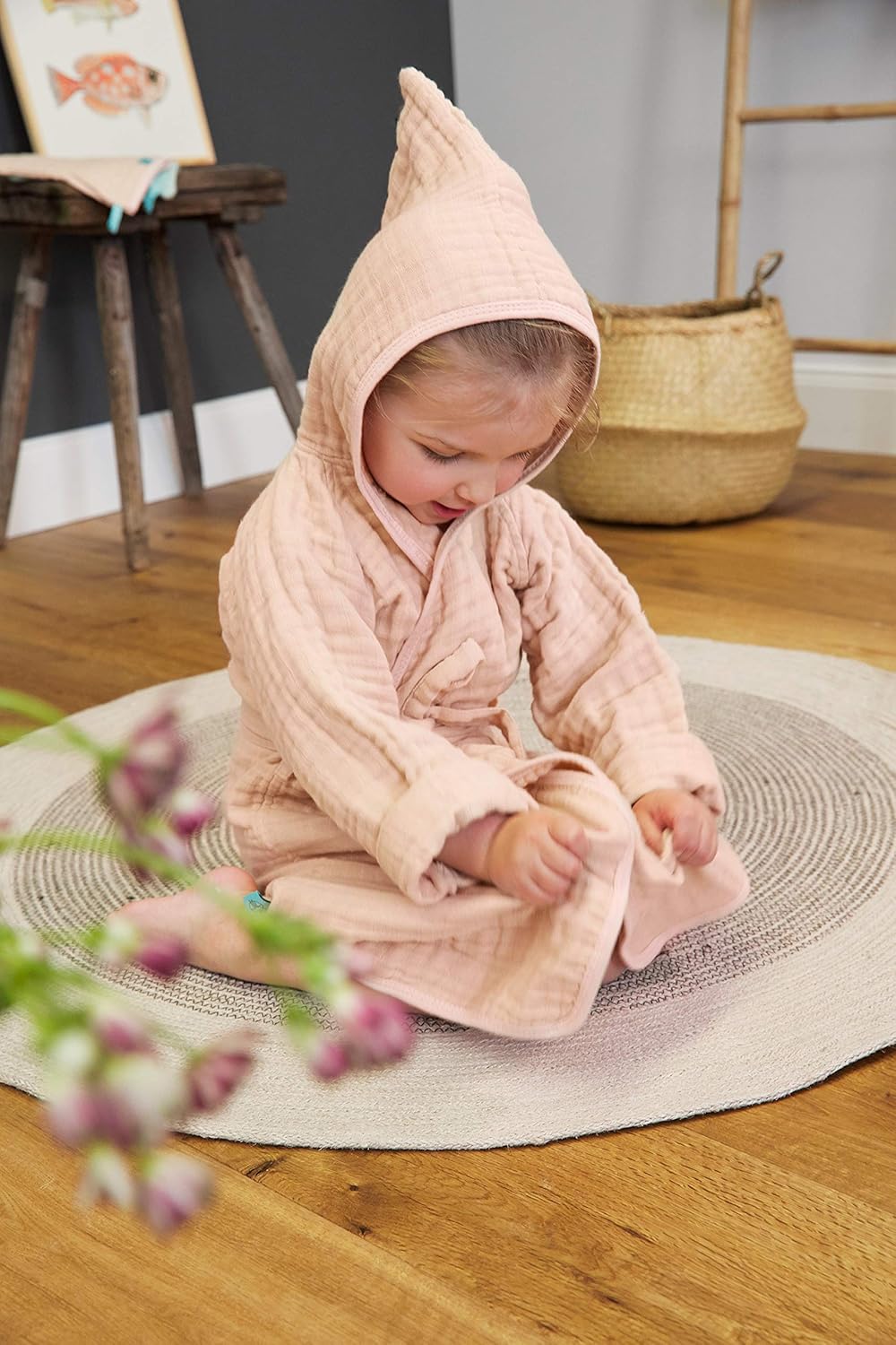 LÄSSIG Kinder Bademantel Baumwolle/Muslin Bathrobe 12-18 Monate Rosa, 12-18 Monate Rosa