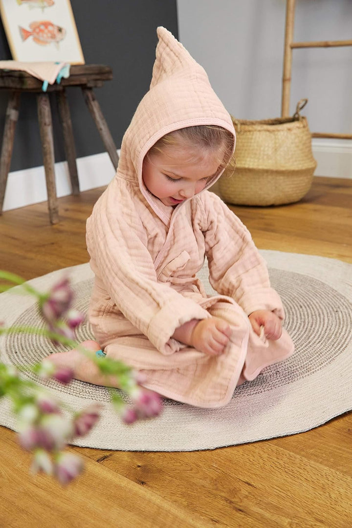 LÄSSIG Kinder Bademantel Baumwolle/Muslin Bathrobe 12-18 Monate Rosa, 12-18 Monate Rosa