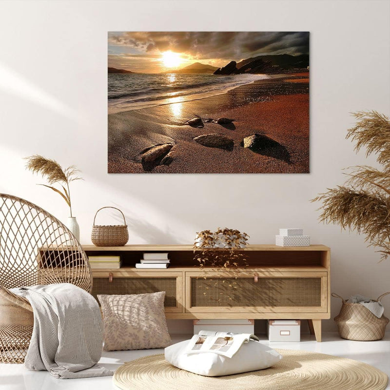 Bilder auf Leinwand 100x70cm Leinwandbild Strand Wolken Abend Küste Gross Wanddeko Bild Schlafzimmer