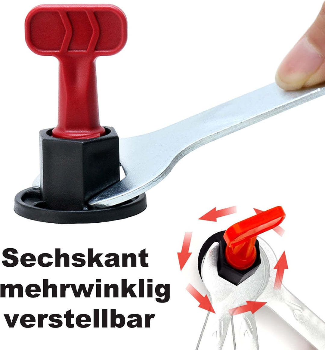 Fliesen-Nivelliersystem-Set, 100 Stück Fliesen-Nivellierer, 2 Spezialschlüssel, 10 T-Stifte