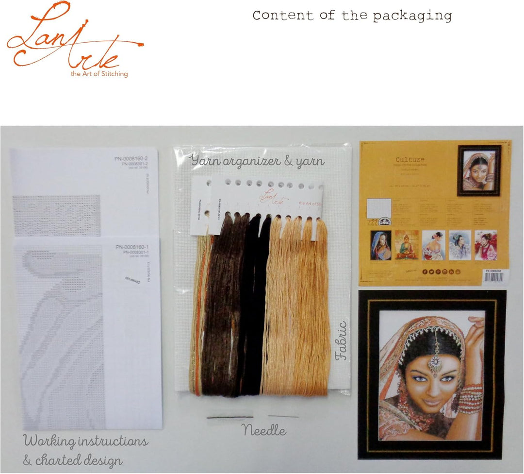 Lanarte Zählmusterpackung Indische Frau Aida Kreuzstichpackung, Baumwolle, Mehrfarbig, 39 x 49 x 0.3