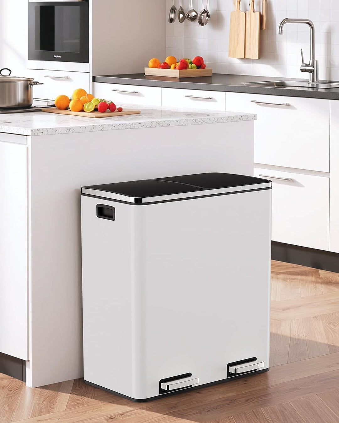 Clevich Mülleimer Küche, 2 x 30 Liter, 2 Fächer, Mülltrennsystem 60L, 2 pcs Kunststoff Inneneimer, S