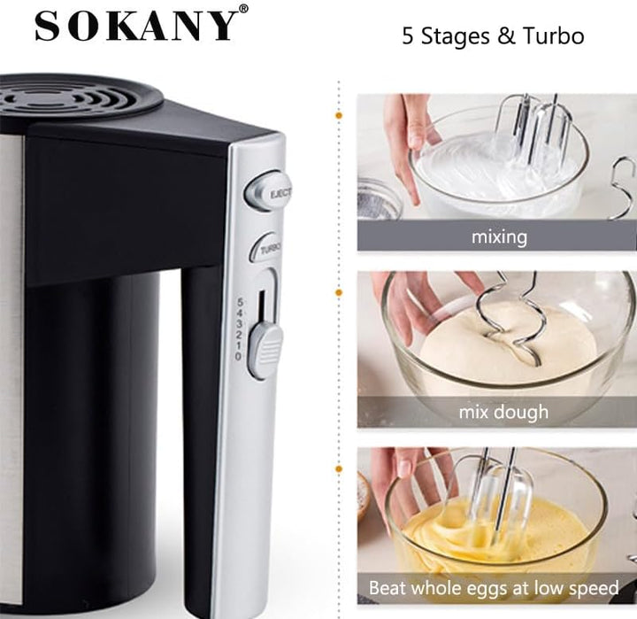SOKANY 300W Handmixer Handrührgerät - 5 Stufen &amp; Turbo &amp; Auswurf-Funktion I Hand Mixer Handrührer Rü