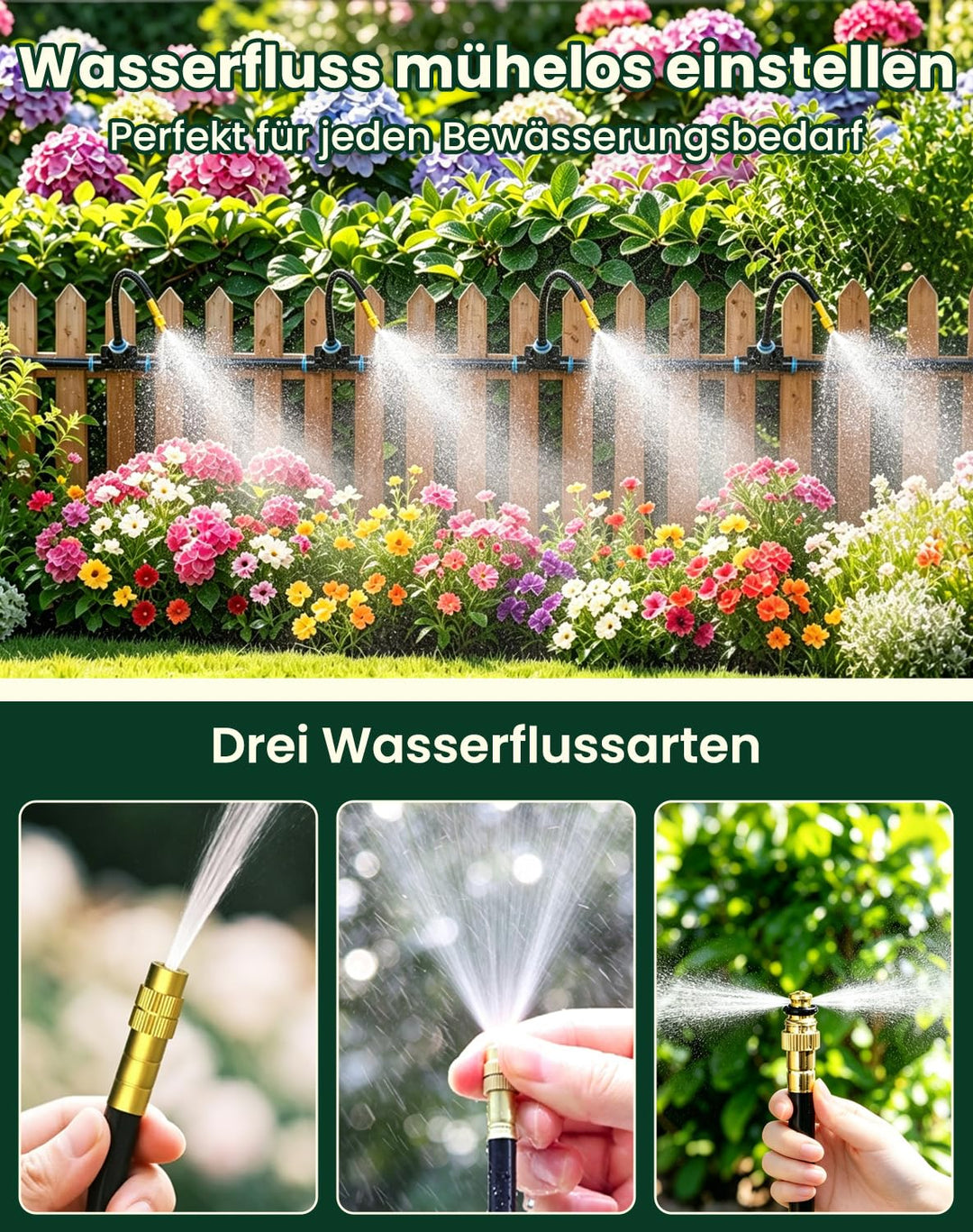Bewässerungssystem Garten, 20 m Schnellanschluss-Tröpfchenbewässerung-Set | ausgestattet mit 20 dreh