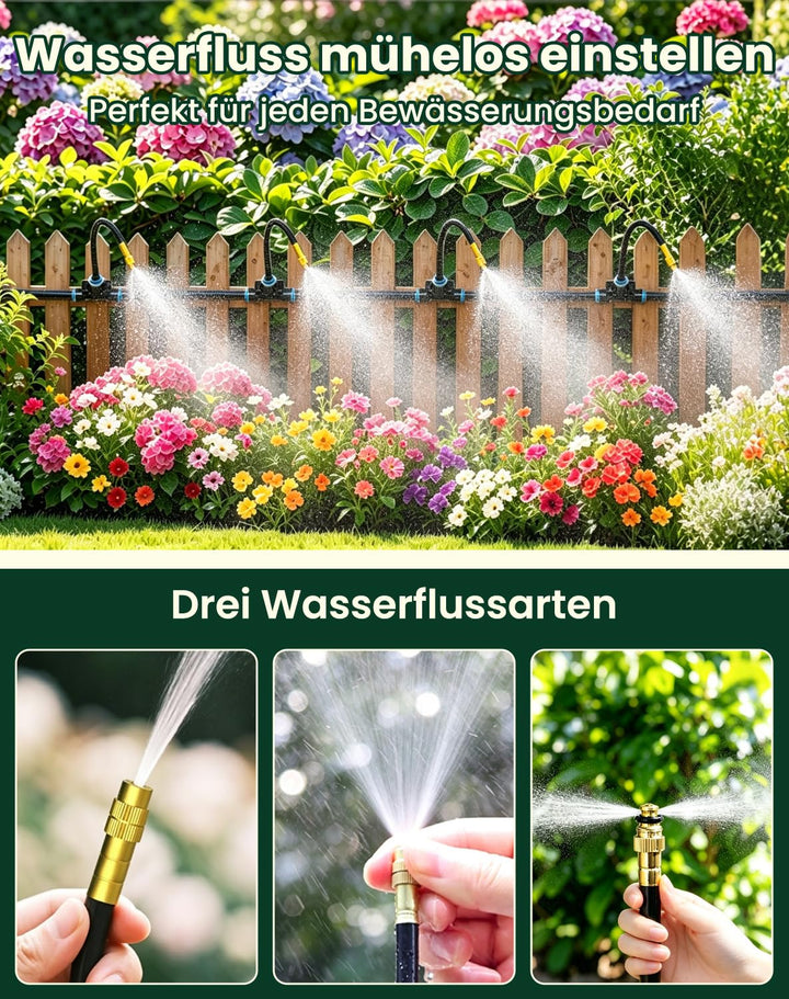 Bewässerungssystem Garten, 20 m Schnellanschluss-Tröpfchenbewässerung-Set | ausgestattet mit 20 dreh